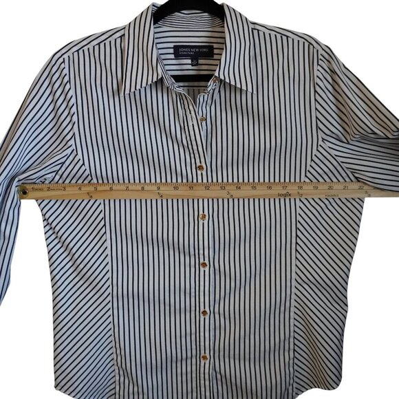 Jones New York Stripe Collared Neckline Long Sleeve Button Down Shirt - Picture 9 of 9